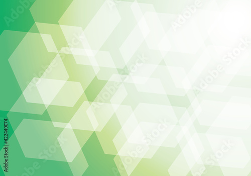 重なる六角形と鮮やかな緑の抽象イメージ背景素材