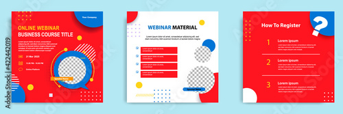 Set bundle collection of social media post template. Layout for online live webinar, conference, training, seminar, course, and learning video. Minimal modern and simple style.