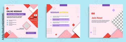 Set bundle collection of social media post template. Layout for online live webinar, conference, training, seminar, course, and learning video. Minimal modern and simple style.