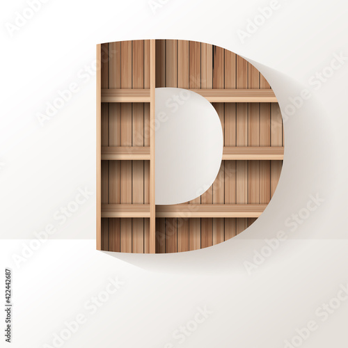 Vector wood shelf font design alphabet letter