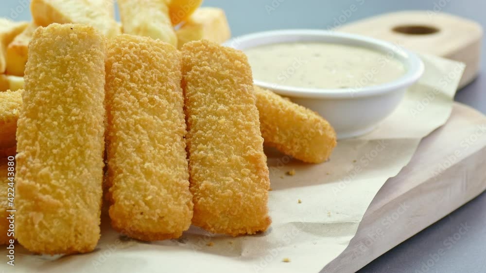 Fried fish meat finger stick with sauce
