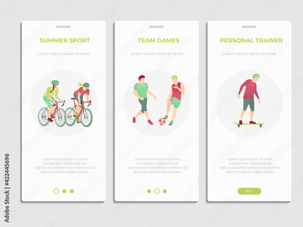 Summer sport mobile app onboard screen set