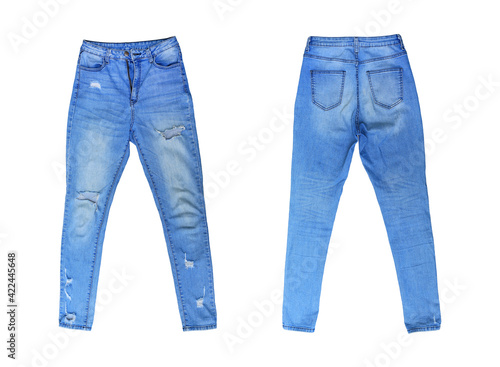 Blue Jeans isolated on white background. Denim clothes