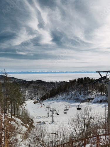 ski base and cable car in winter in Siberia