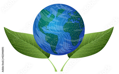 Vector Illustration. Ecology. Earth in green leaves.