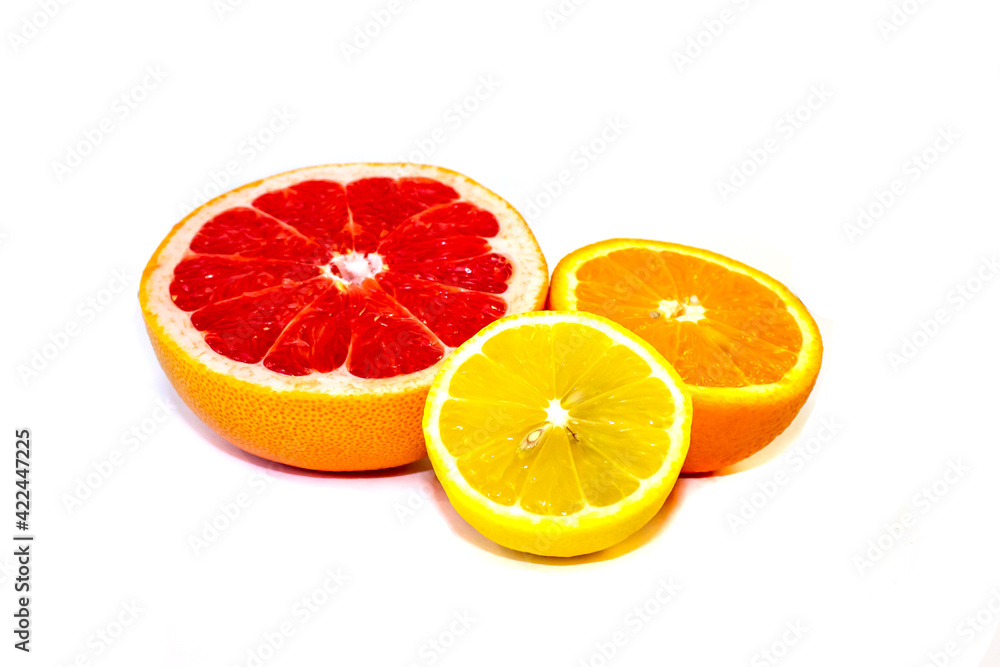 Isolated on white background lemon, orange and grapefruit Isolated on white background lemon, orange and grapefruit