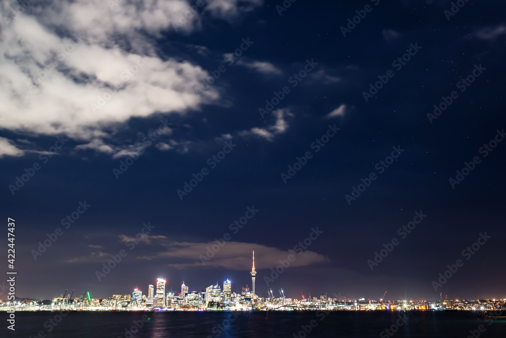 Auckland city skyline in New Zealand under the stars
