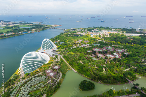 Aerial view of cityscape Singapore. Famous tourist attraction in Marina Bay area, Singapore.