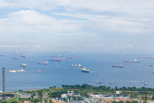 Aerial view of cityscape Singapore. Famous tourist attraction in Marina Bay area, Singapore.