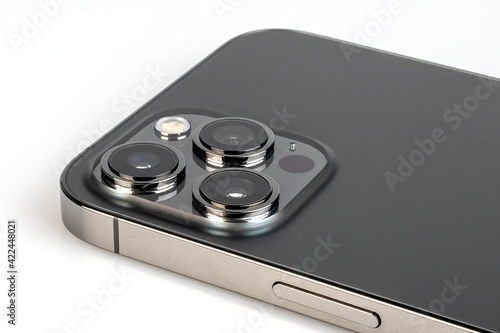 Closeup smartphone camera with Triple Lenses. with clipping paths.