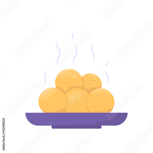 a plate of fried round tofu. food illustration from asia. soy foods. flat style. vector design