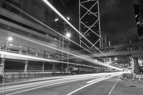 Night Traffic in Central district of Hong Kong city at night