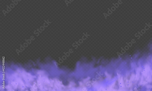 Purple fog or smoke.Purple dust with particles. Violet smoke or dust isolated on transparent background. Abstract mystical gas. Vector illustration.
