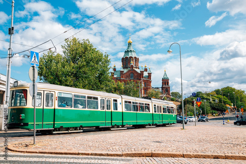 Uspenski Cathedral and tram in Helsinki, Finland