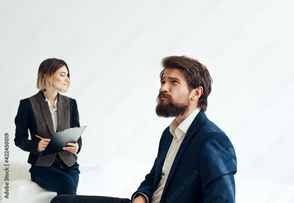 Man for job interview hiring woman business vacancy resume Man for job interview hiring woman business vacancy resume