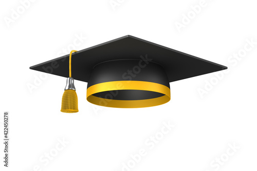 graduation cap on white bac...