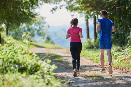 Fototapeta Naklejka Na Ścianę i Meble -  couple enjoying in a healthy lifestyle while jogging on a country road