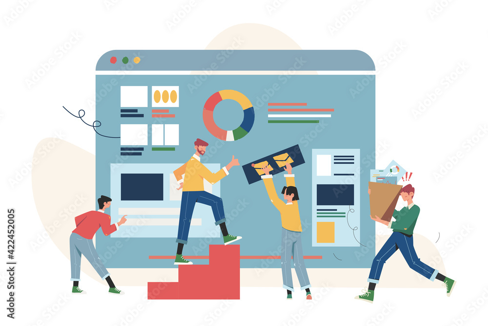 Office workers are studying the infographic analysis of the evolutionary scale Office workers are studying the infographic analysis of the evolutionary scale