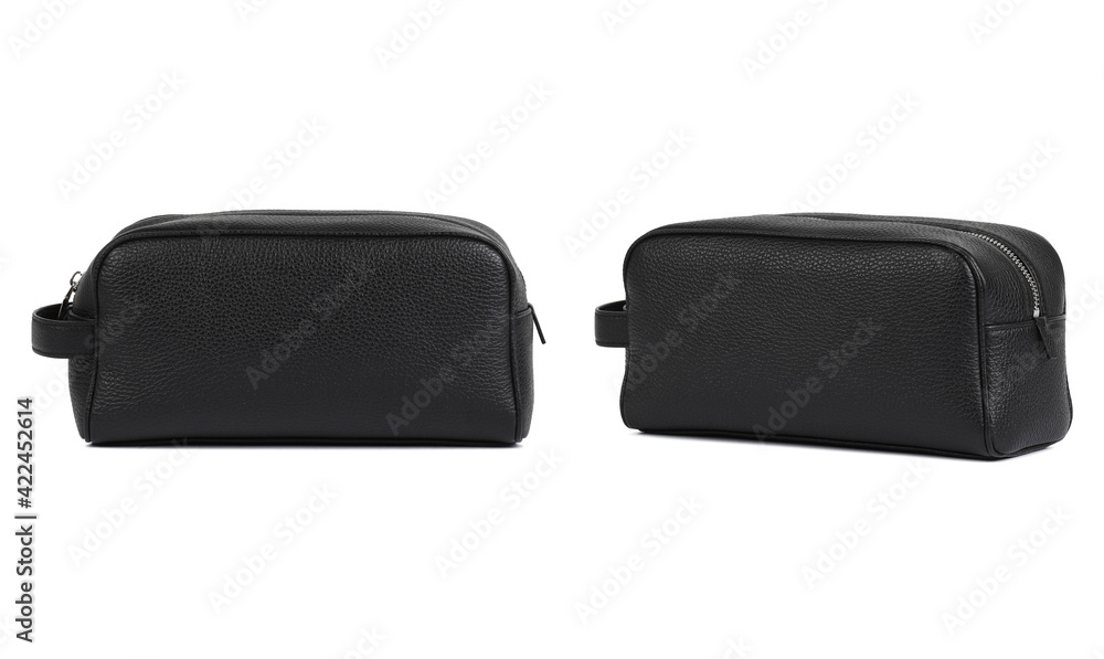 Black leather bag. Front and side views Black leather bag. Front and side views