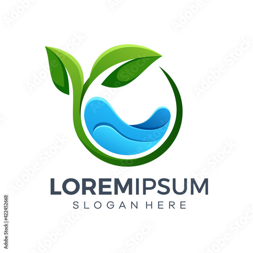 Leaf water logo design template