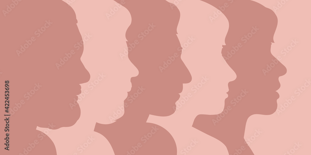 Silhouettes of male and female faces on a beige background. Vector illustration of a head in a flat style.