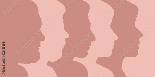 Silhouettes of male and female faces on a beige background. Vector illustration of a head in a flat style.