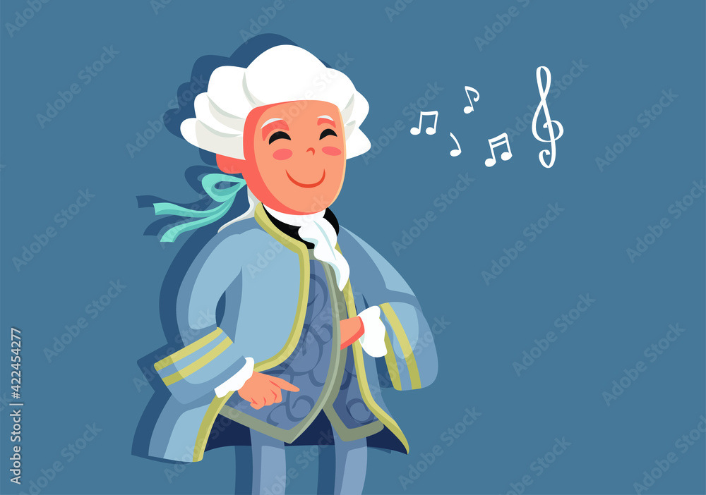 Little Wolfgang Amadeus Mozart Vector Cartoon - obrazy, fototapety, plakaty 