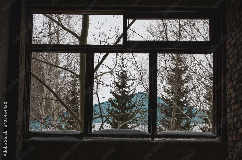 broken window in an abandoned building. photo of stalkers broken window in an abandoned building. photo of stalkers