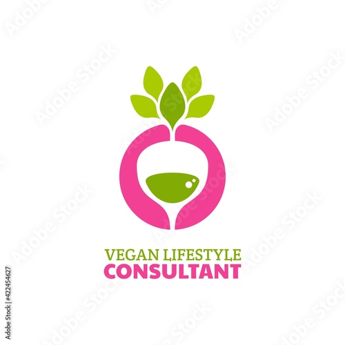 vegan healthy lifestyle consultant beet root vegetable logo design concept vector illustration