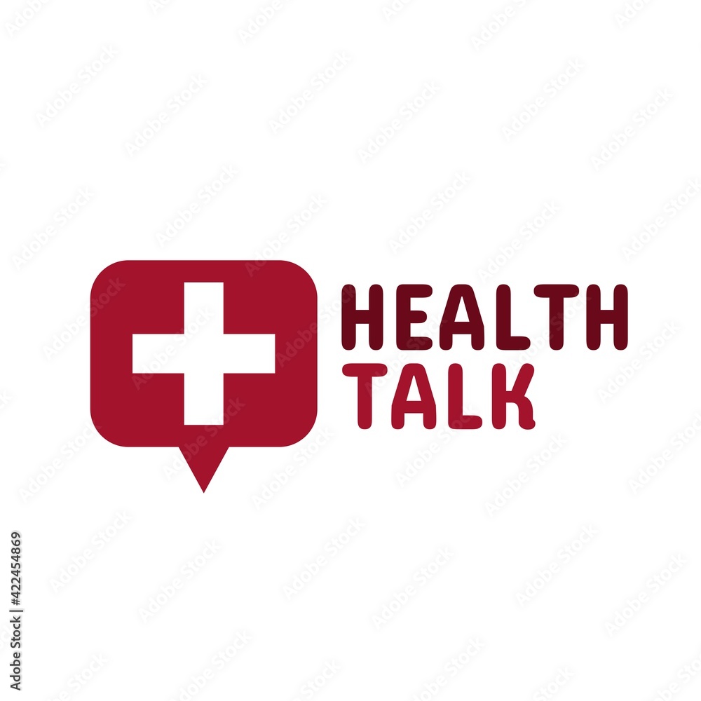 Obraz premium Red Health Talk Chat Bubble Cross Aid logo concept design illustration