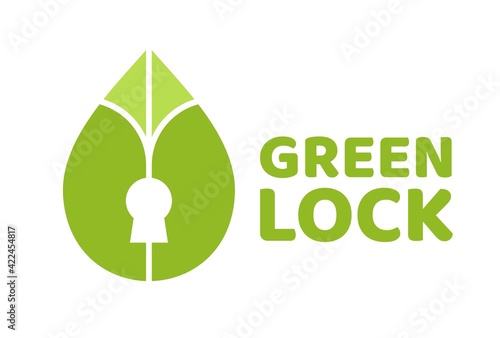 green padlock leaf shape logo concept design illustration