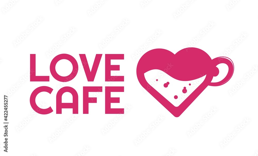 Love Cafe drink Pink mug logo concept design illustration