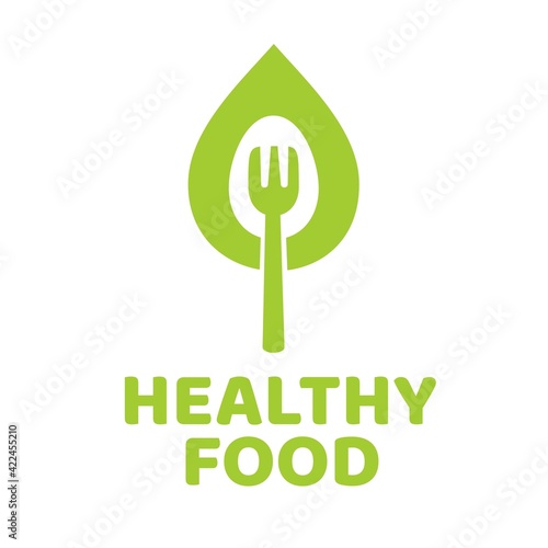 green leaf spoon fork healthy food logo concept design illustration