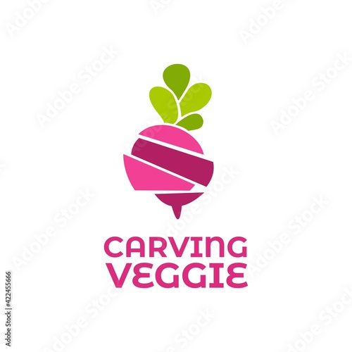 carving vegetable beet root purple logo design concept vector illustration