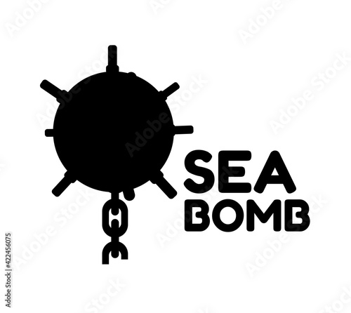 Photo Sea Bomb naval mine Black explosion weapon logo concept design illustration