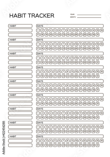 Habits Tracker for a Month. Simle Template. Design for organizer or planner. Printable page