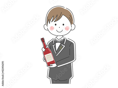 ワインを紹介する男性ソムリエのイラスト