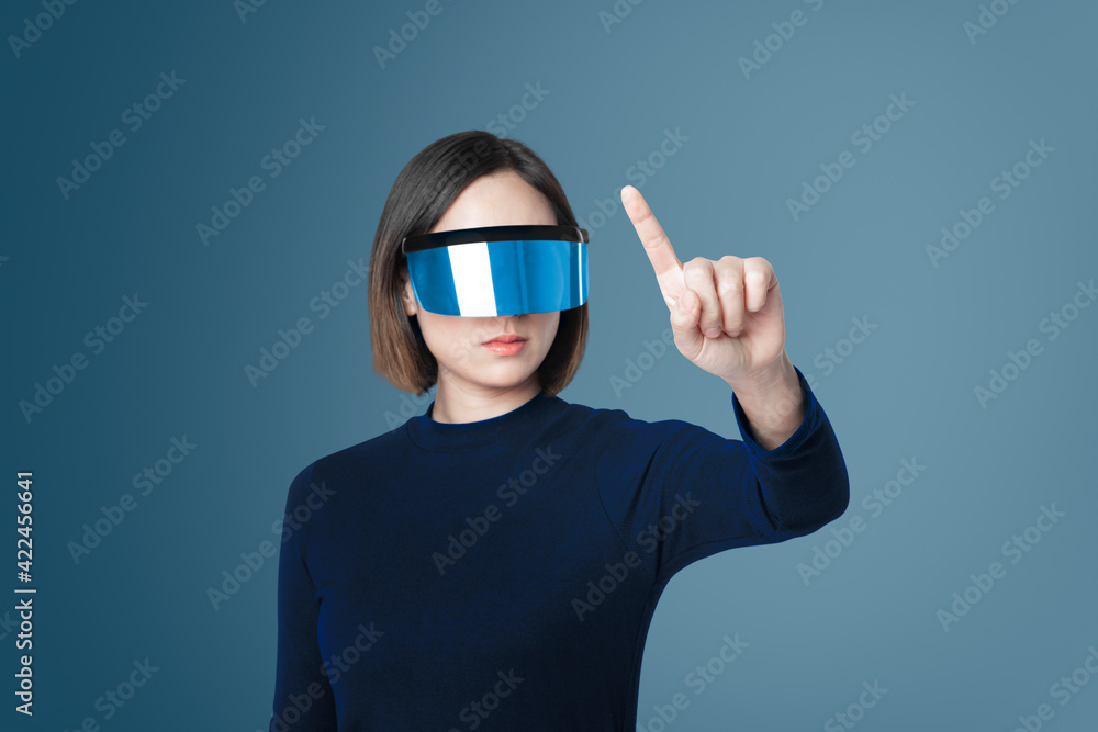 Businessman wearing vr headset with global communication technology Businessman wearing vr headset with global communication technology