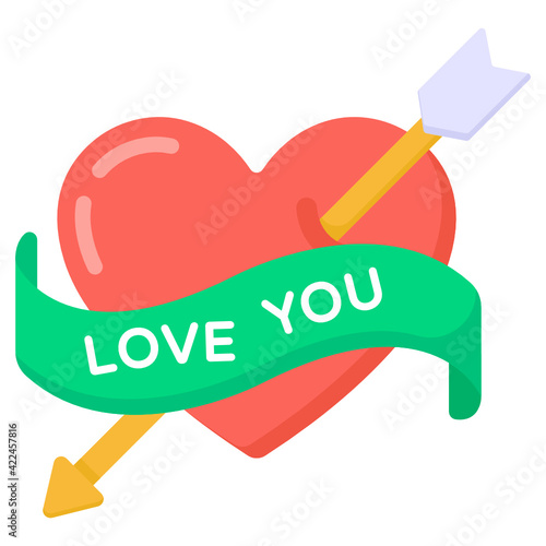 
Heart with arrow, flat design of heart arrow

