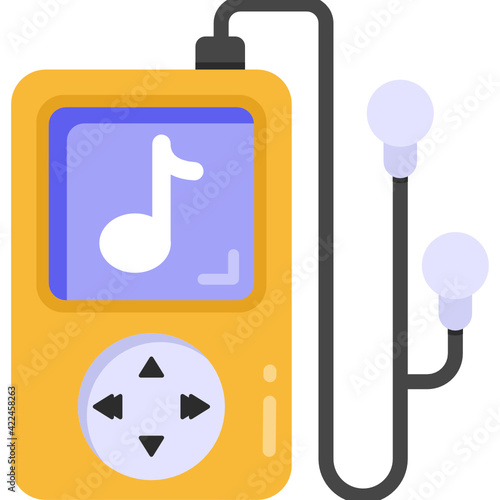 
A device with handsfree denoting flat icon of mp3 player 

