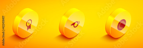 Set Isometric Medal, Whistle and Baseball ball icon. Vector