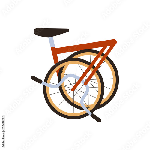 Vector flat Red Modern Folded City Bike isolated on white. Ecological Transport side view. Commuting by compact portable electric Lightweight Fold Up Bike. Eco Friendly Transportation.