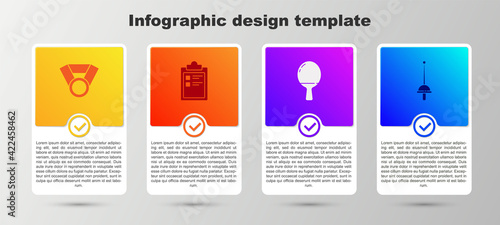 Set Medal, Sport training program, Racket for playing table tennis and Fencing. Business infographic template. Vector