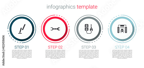 Set Windscreen wiper, Wrench spanner, Car key with remote and wash. Business infographic template. Vector