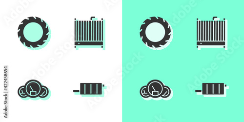 Set Car muffler, tire wheel, Speedometer and radiator cooling system icon. Vector