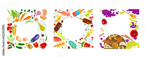 Set of frame from different colorful food