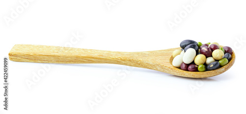 red bean ,green bean ,black bean, soybean isolated on white background