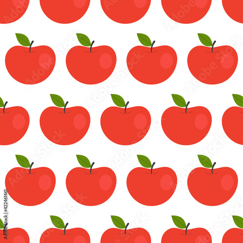 Simple seamless pattern with red apples. Fruits, vitamins, vegetarianism, healthy eating, diet, snacking, harvesting. Illustration in flat style