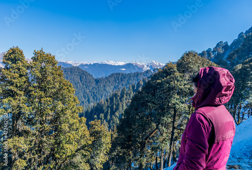 Snow capped mountain ranges, Jalori Pass, Tirthan Valley, Himachal Pradesh, India