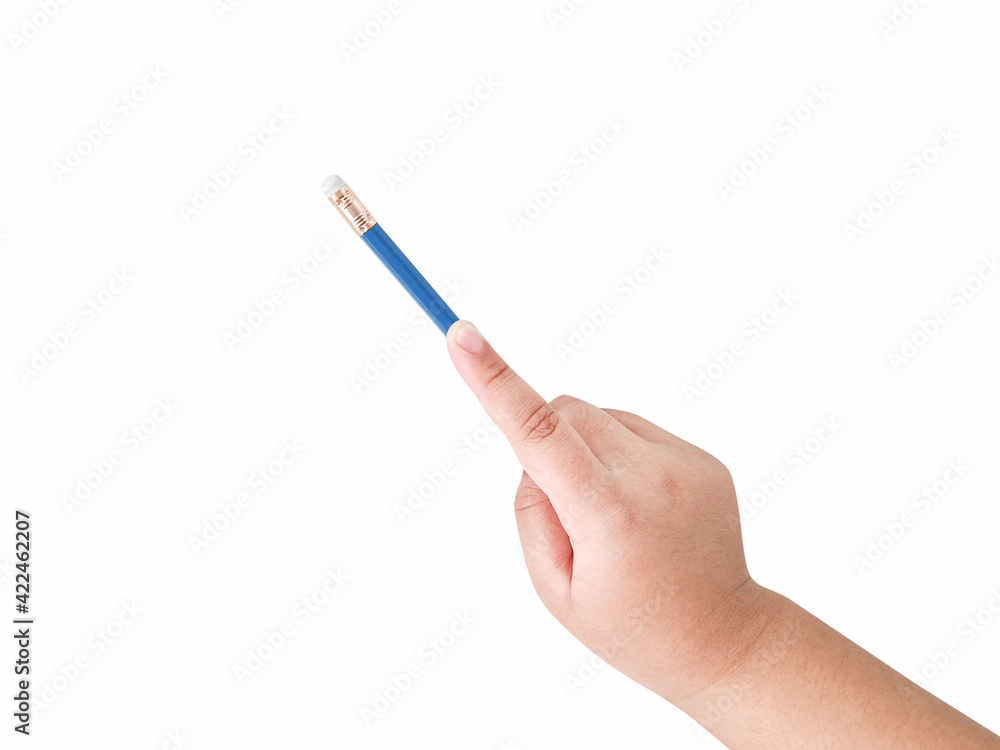 Hand boy writing pencil on isolated white background Hand boy writing pencil on isolated white background